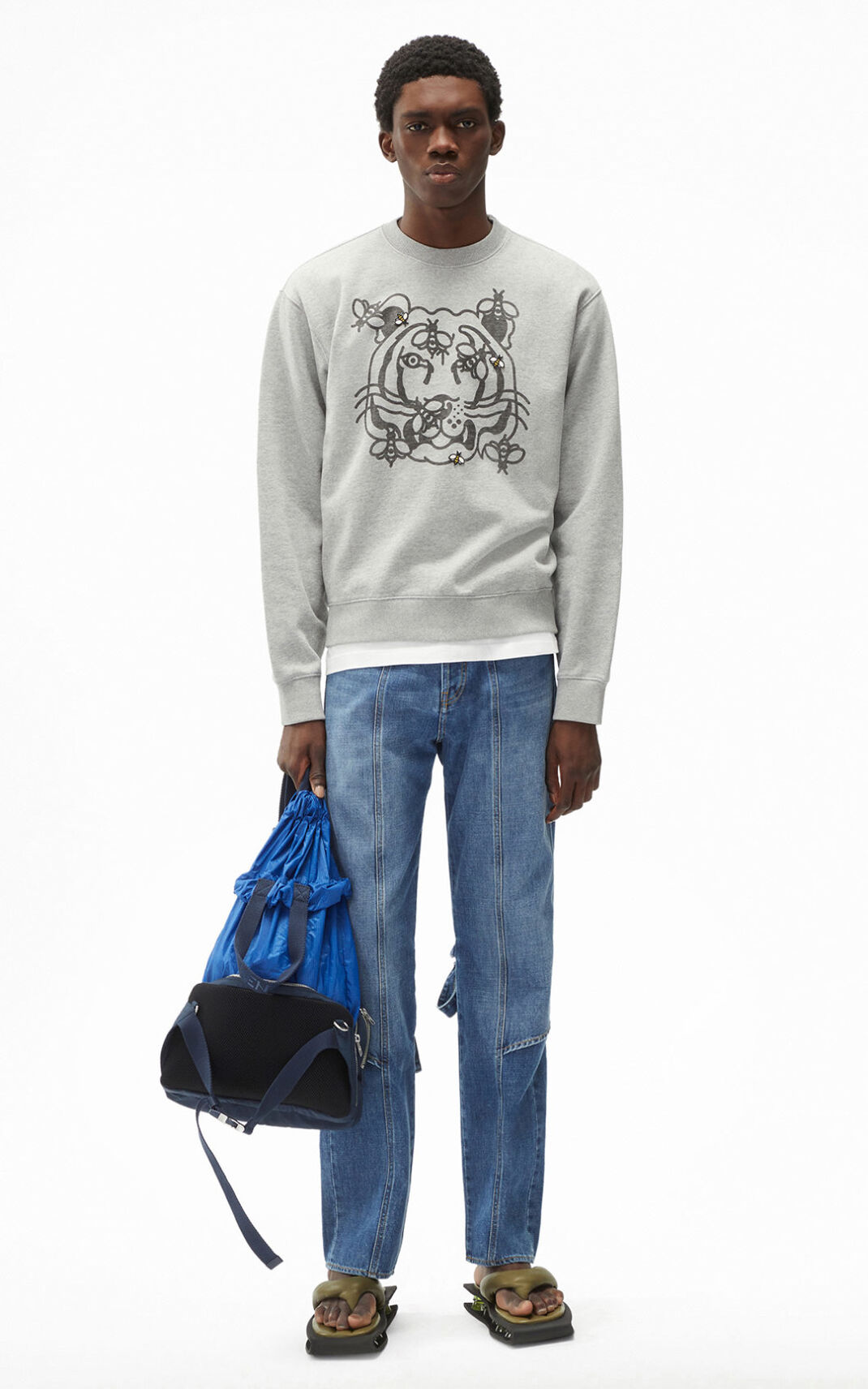 Sweatshirt Kenzo Bee a Tiger Masculino - Cinzentas | 243ENBDJQ